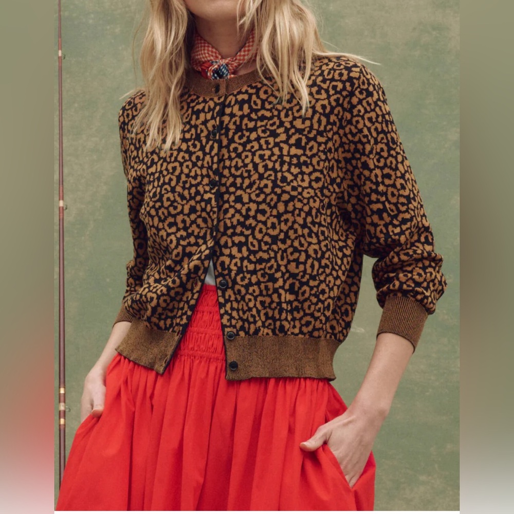 Tea Time Cardigan in Leopard by The Great, Size 1